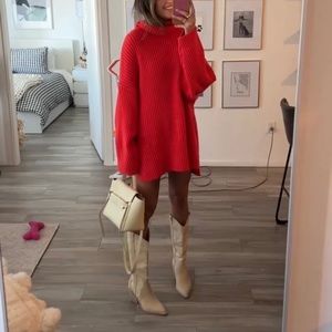 Dresses | Red Sweater Dress Turtleneck Sweater Mini Dress From Storetscom  Size Sm | Poshmark